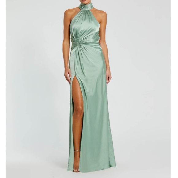 Mac Duggal Mint Green Halter Maxi Dress - Picture 1 of 8